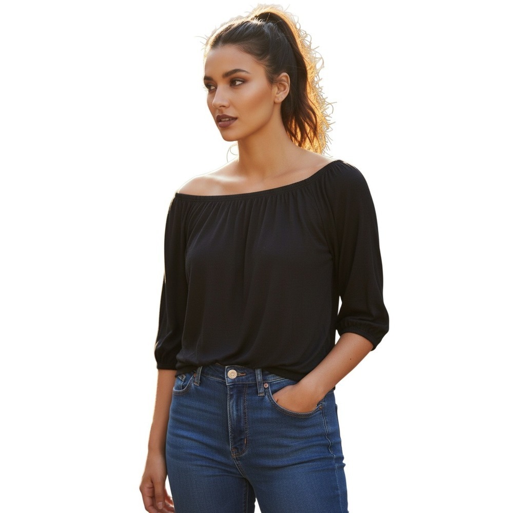 Free Kisses Black Off The Shoulder Peasant Top L Cropped Boho Cottagecore